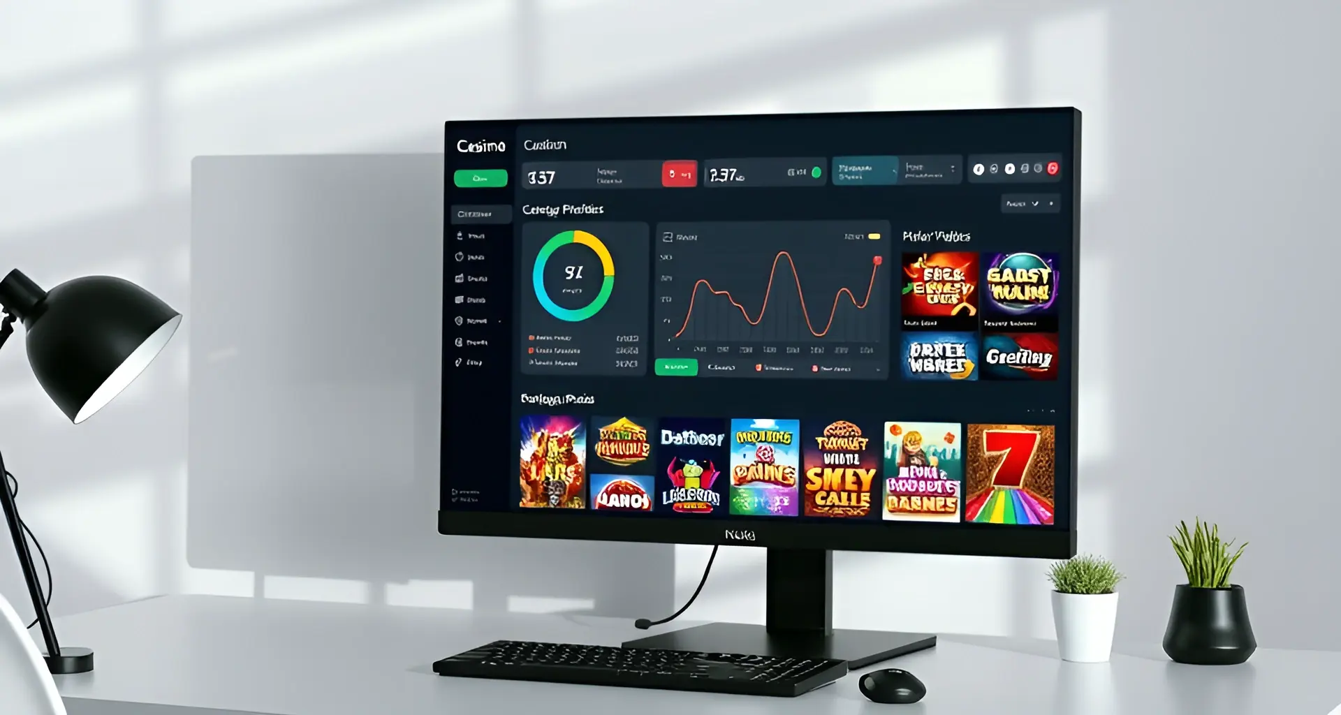 Data visualization showing dramatic before/after growth metrics in revenue, user retention, and game variety